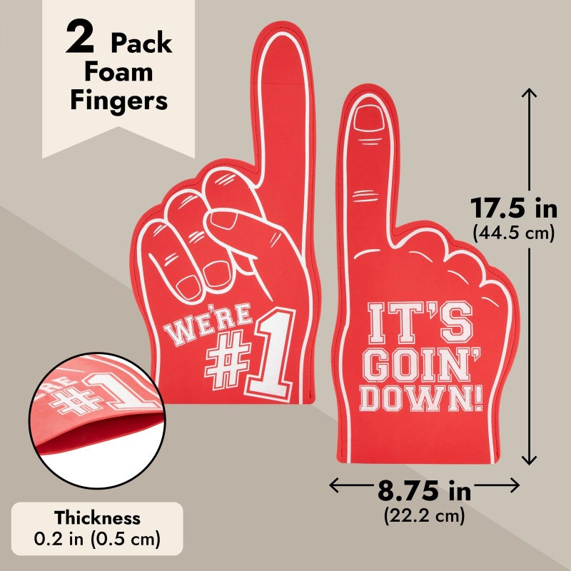 Okuna Outpost Giant Foam Fingers - Cheering Hand & Red Foam Fingers - Team Spirit Accessories & Football Hand Sign - Versatile Sports Party Favors - Pack of 2, 17.5 x 8.75 x 0.2 in, Red - Image 5